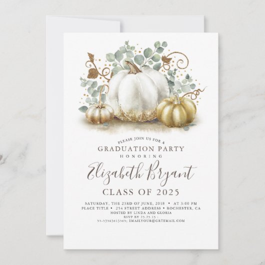 Witte en gouden pompoenen Herfst Oogst Afstuderen Kaart (Voorkant)