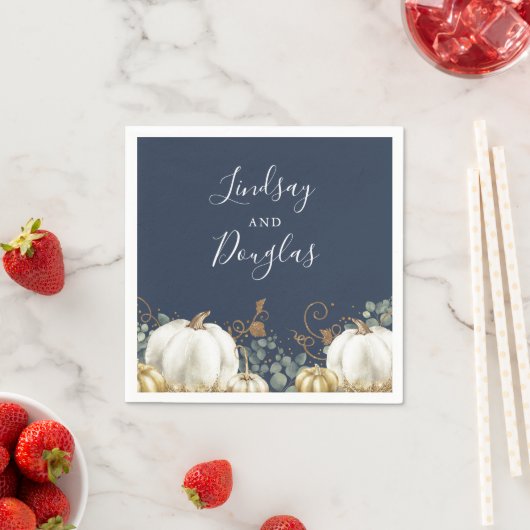 Witte en gouden pompoenen Herfst Oogst Bruiloft Na Servet (Insitu)