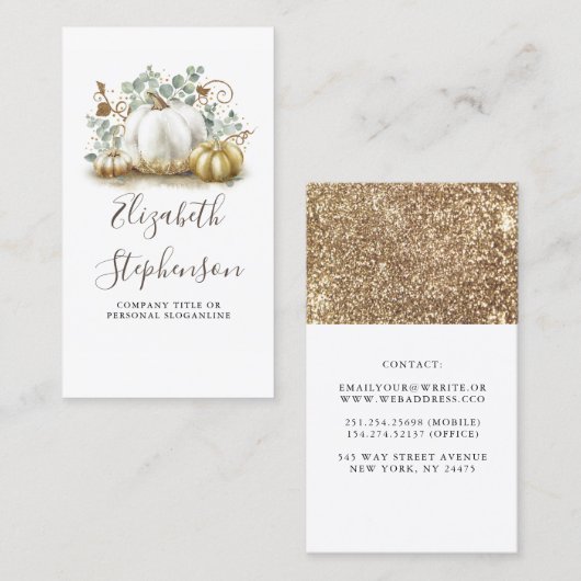 Witte en Gouden Pompoenen Herfst Oogst Decor Visitekaartje (Voorkant / Achterkant)