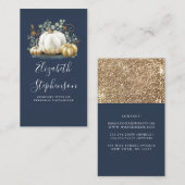 Witte en gouden pompoenen Herfst oogst marineblauw Visitekaartje (Voorkant / Achterkant)