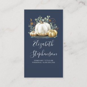 Witte en gouden pompoenen Herfst oogst marineblauw Visitekaartje