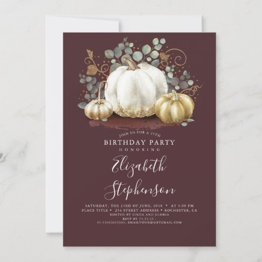 Witte en Gouden Pompoenen Herfst Oogst Verjaardag Kaart (Voorkant)