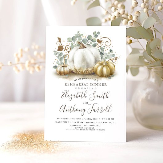 Witte en gouden pompoenen Herfst repetitie diner Kaart