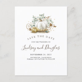 Witte en gouden pompoenen Herfst Save the Date Aankondigingskaart