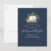 Witte en gouden pompoenen Herfst Save the Date Aankondigingskaart (Voorkant / Achterkant)