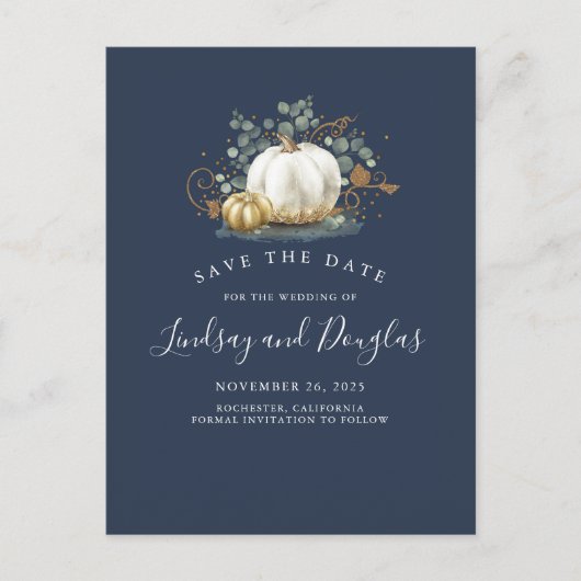 Witte en gouden pompoenen Herfst Save the Date Aankondigingskaart (Voorkant)
