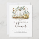 Witte en gouden pompoenen Herfst Thanksgiving Dine Kaart (Voorkant)