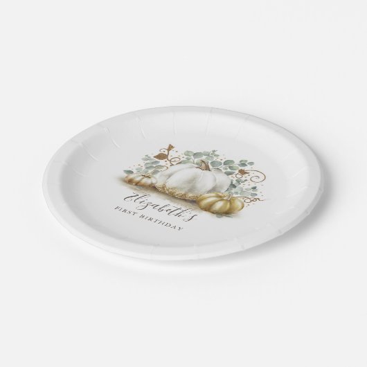 Witte en gouden pompoenen Herfst Verjaardagsfeest Papieren Bordje (Gekanteld)