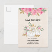 Witte en gouden pompoenen watercolor Save the Date Uitnodiging Briefkaart (Voorkant / Achterkant)