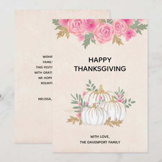 Witte en gouden pompoenen waterverf Thanksgiving Feestdagenkaart (Voorkant / Achterkant)
