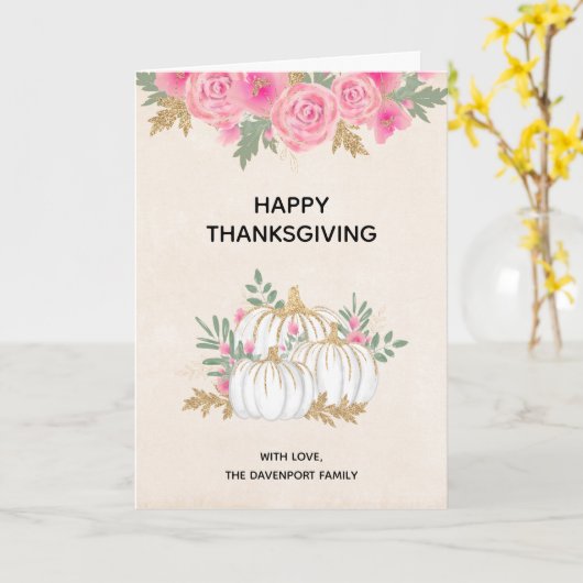 Witte en gouden pompoenen waterverf Thanksgiving Kaart (Gele Bloem)