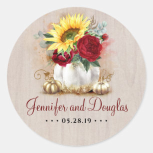 Witte en gouden pompoenen Zonnebloemen Bourgondisc Ronde Sticker