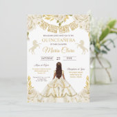 Witte en gouden Quinceanera Ivory Mis Quince Rozen Kaart (Staand voorkant)