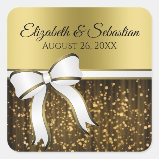 Witte en gouden ribbon Weddenschappen Vierkante Sticker (Voorkant)