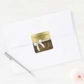 Witte en gouden ribbon Weddenschappen Vierkante Sticker (Envelop)