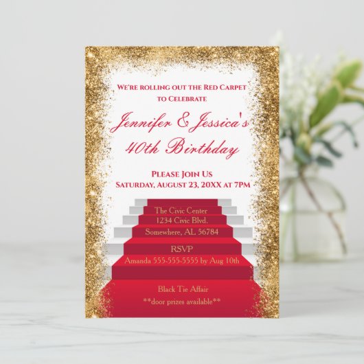 Witte en gouden rode tapijt kaart (Staand voorkant)