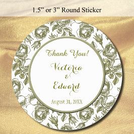 Witte en gouden Rozen Aangepast Dank jullie Sticke Ronde Sticker