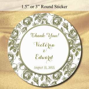 Witte en gouden Rozen Aangepast Dank jullie Sticke Ronde Sticker