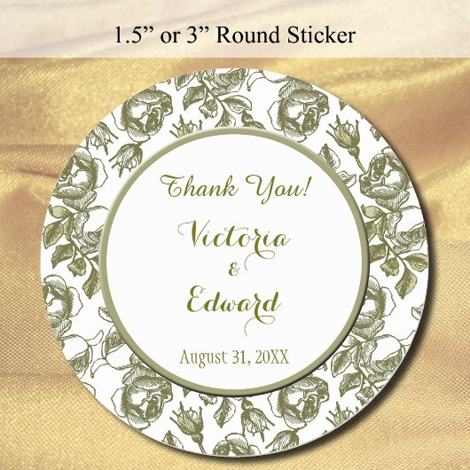 Witte en gouden Rozen Aangepast Dank jullie Sticke Ronde Sticker