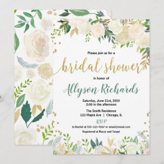 Witte en gouden rozen florale bruidjes bruiloft kaart