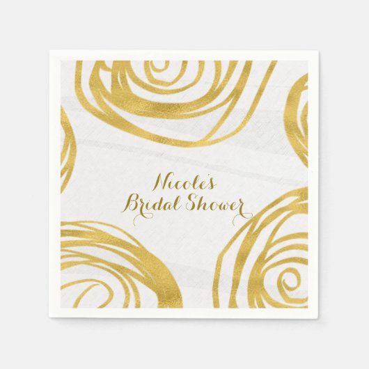 Witte en gouden Rozen Moderne Vrijgezellenfeest Servetten (Voorkant)