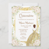 Witte en gouden Rozen Quinceanera Birthday Kaart (Voorkant)