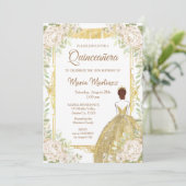 Witte en gouden Rozen Quinceanera Birthday Kaart (Staand voorkant)