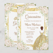 Witte en gouden Rozen Quinceanera Birthday Kaart (Voorkant / Achterkant)