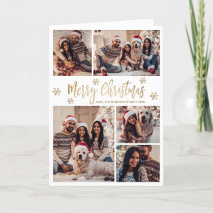 Witte en Gouden Sneeuwvlok 6 Fotocollage Kerstmis Feestdagen Kaart