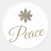 Witte en gouden sneeuwvloksticker | Vrede Ronde Sticker (Voorkant)