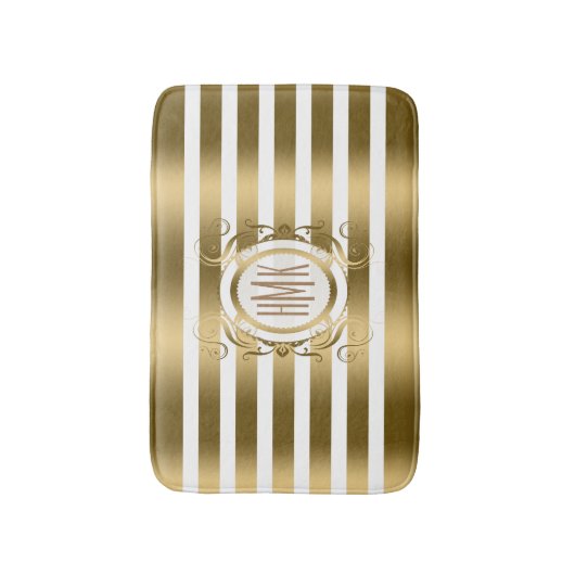 Witte en gouden strepen met wervelingen Lijst Badmat (Voorkant Verticaal)