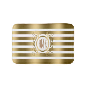 Witte en gouden strepen met wervelingen Lijst Badmat