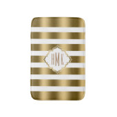 Witte en gouden strepen monogramed badmat (Voorkant Verticaal)