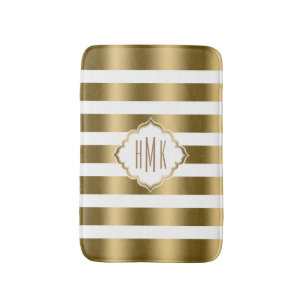 Witte en gouden strepen monogramed badmat