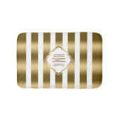 Witte en gouden strepen monogramed badmat (Voorkant)