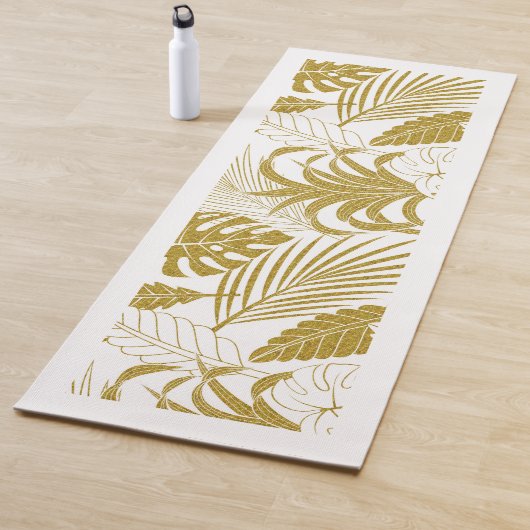 Witte en gouden tropische bladeren Yoga Mat (In situ)