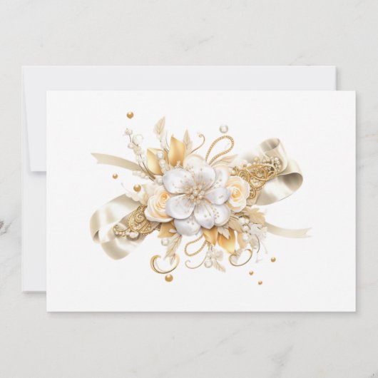 Witte en gouden trouwringen repetitie diner kaart (Achterkant)