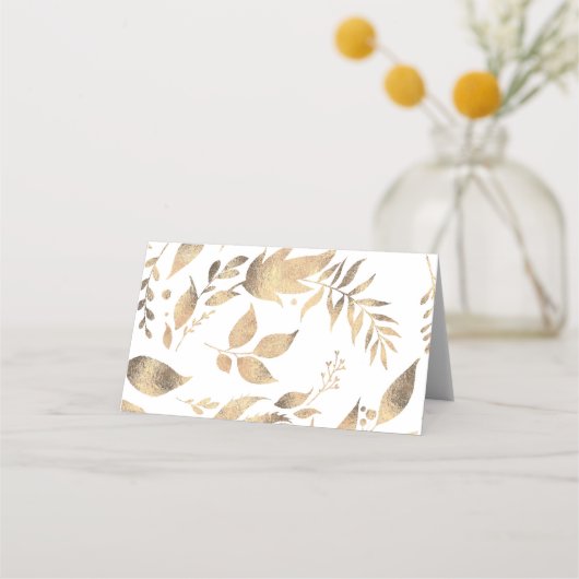 Witte en Gouden Vallen Bladeren Trouwen Plaatskaartje (Achterkant)