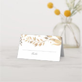 Witte en Gouden Vallen Bladeren Trouwen Plaatskaartje (Voorkant)