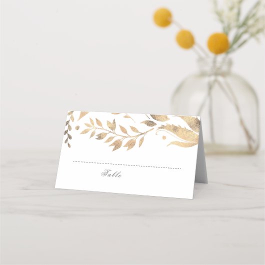 Witte en Gouden Vallen Bladeren Trouwen Plaatskaartje (Voorkant)