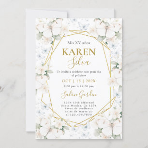 Witte en gouden Vlinder Quinceanera Kaart