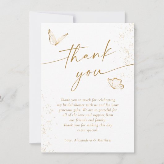 Witte en gouden vlinder Vrijgezellenfeest Bedankkaart (Voorkant)
