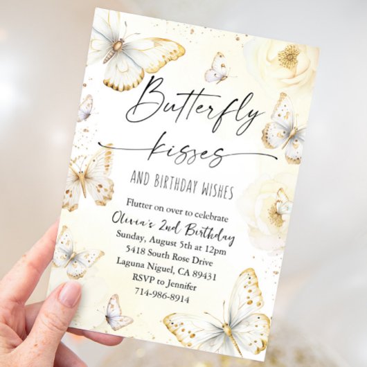 Witte en gouden vlinderkusjes verjaardag  kaart