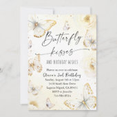 Witte en gouden vlinderkusjes verjaardag  kaart (Voorkant)