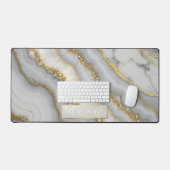 Witte en Gouden Vloeibare Maansteen Gepersonalisee Bureaumat (Keyboard & Muis)