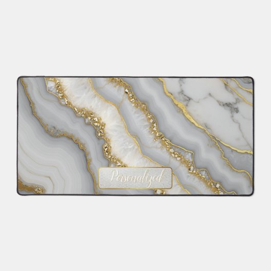 Witte en Gouden Vloeibare Maansteen Gepersonalisee Bureaumat (Voorkant)