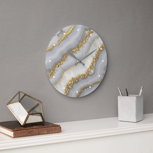 Witte en Gouden Vloeibare Maansteen Gepersonalisee Grote Klok (Kantoor)