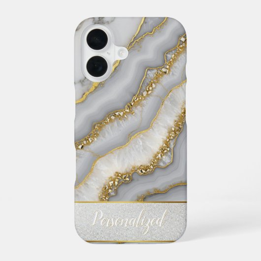 Witte en Gouden Vloeibare Maansteen Gepersonalisee iPhone 16 Hoesje (Achterkant)