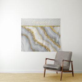 Witte en Gouden Vloeibare Maansteen Gepersonalisee Wandkleed