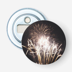 Witte en gouden vuurwerk I Patriotische viering Button Flesopener